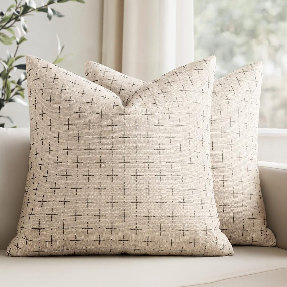 5656 Pack of 2 Decorative Burlap Linen Christmas Throw Pillow Covers Modern